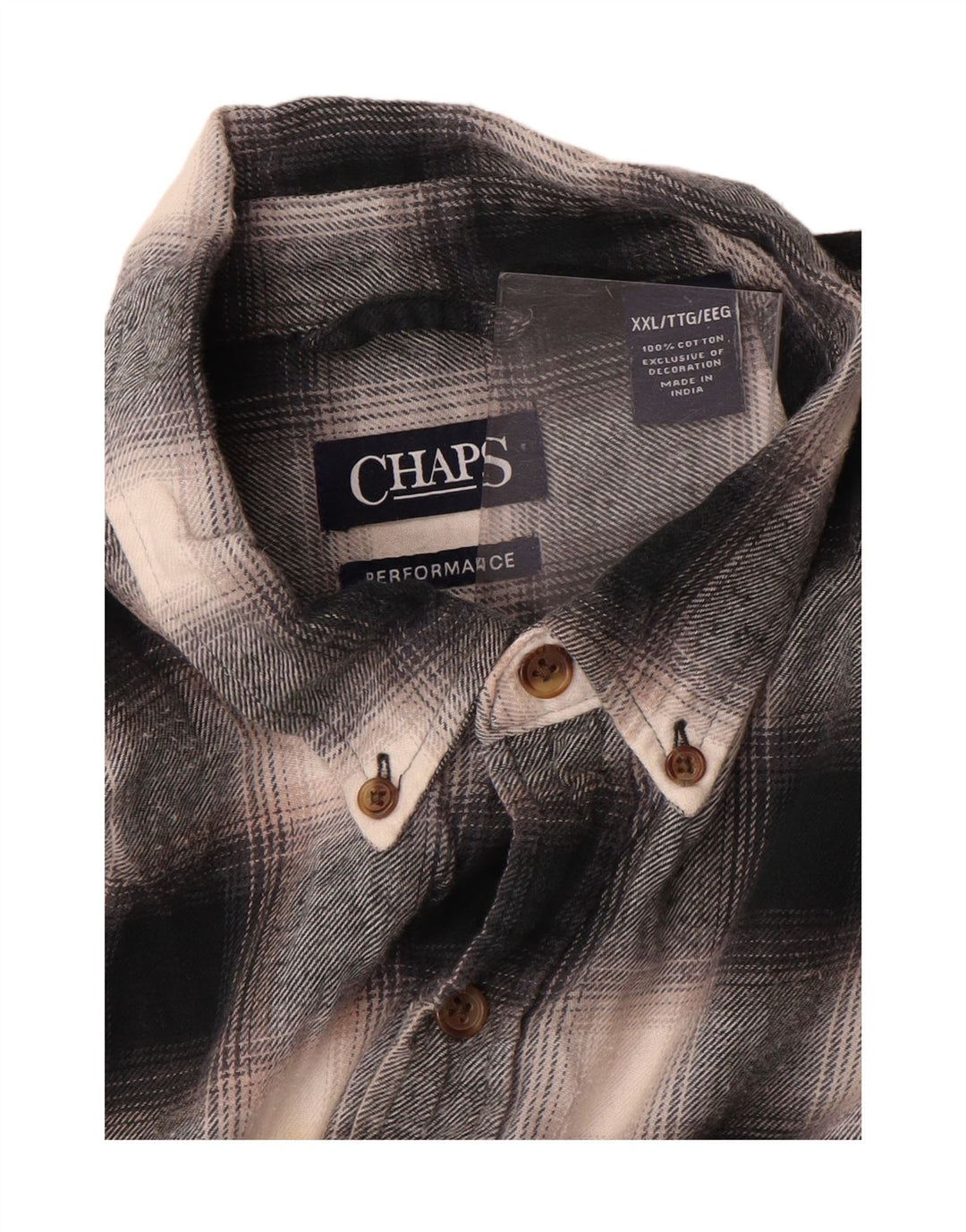 Camisa masculina de flanela Chaps 2XL algodão xadrez cinza