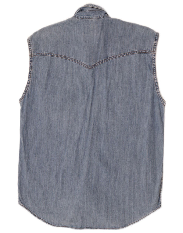 Camisa Wrangler masculina sem mangas jeans pequena azul algodão