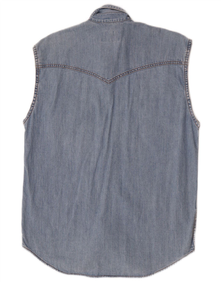Camisa Wrangler masculina sem mangas jeans pequena azul algodão