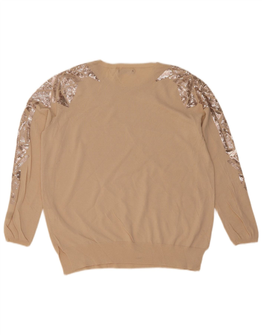 Suéter feminino Zara com gola redonda Reino Unido 14 médio bege geométrico