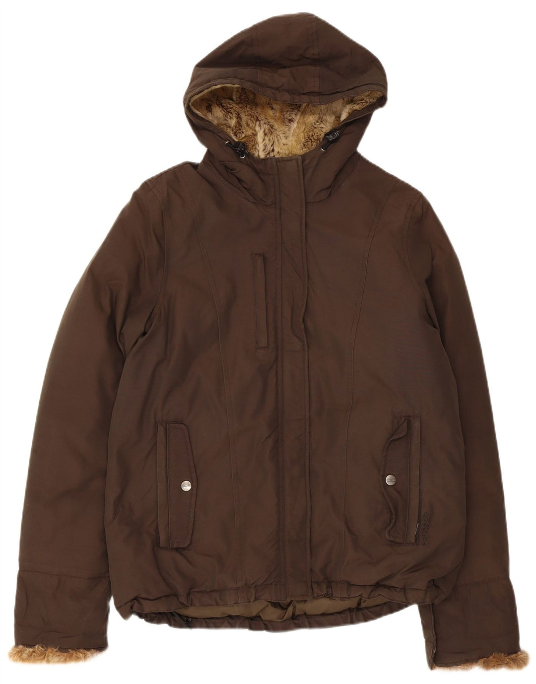 Jaqueta feminina acolchoada com capuz Woolrich Reino Unido 16 grande algodão cáqui