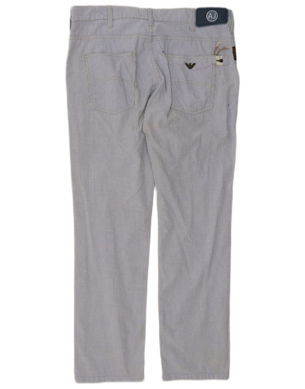 Calças Chino retas masculinas Armani W32 L30 algodão listrado azul