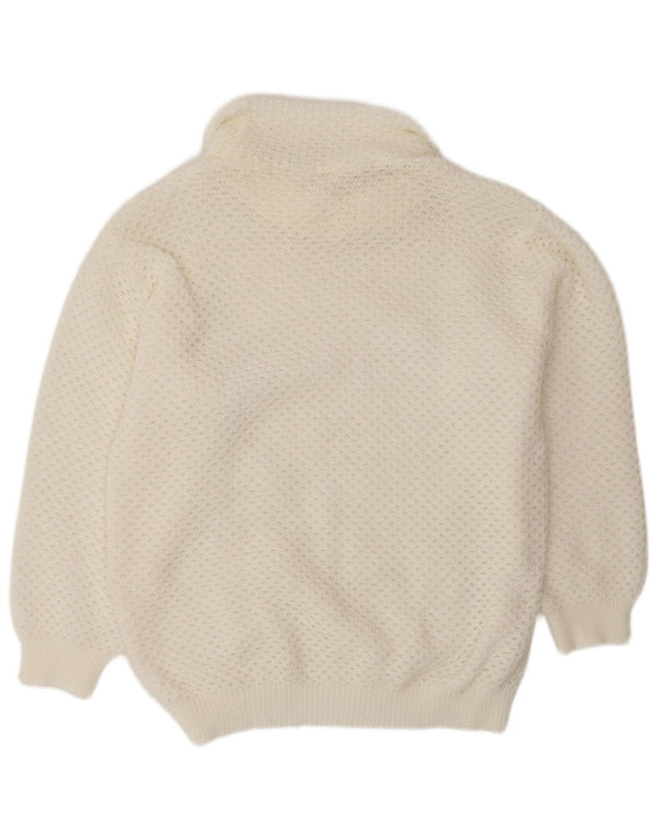Suéter feminino VINTAGE com gola alta e gola alta Reino Unido 14 médio branco
