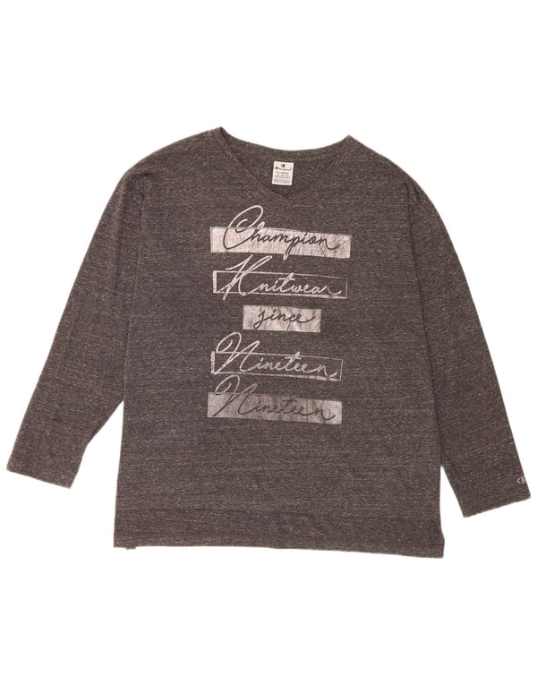 Top feminino Champion com estampa solta e manga comprida UK 18 XL cinza manchado