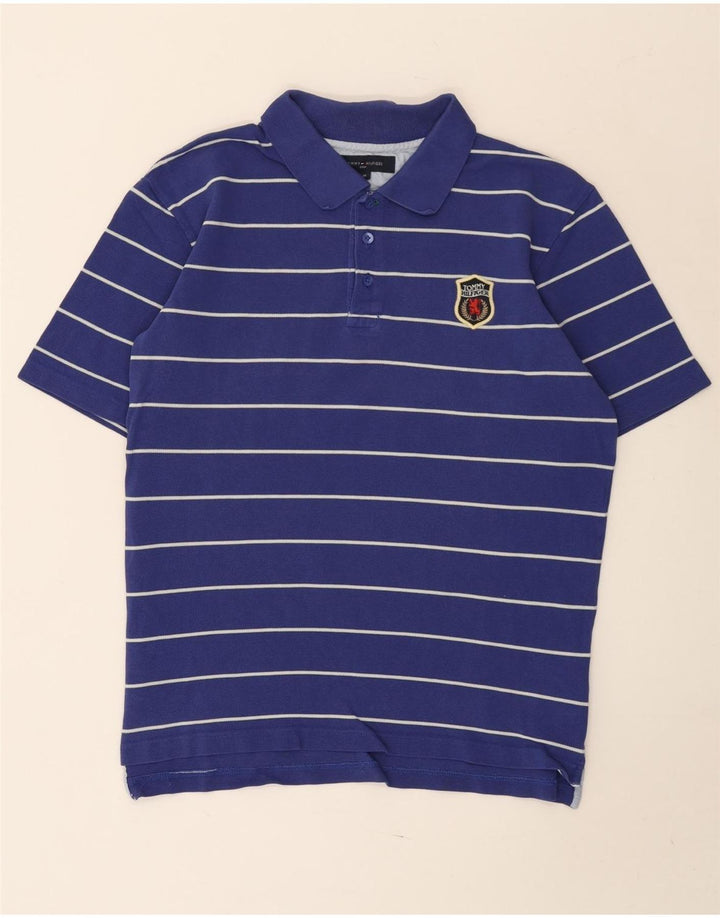 Camisa polo masculina Tommy Hilfiger de algodão listrado azul médio