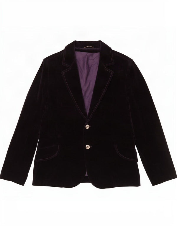 Jaqueta blazer de veludo vintage feminina com 2 botões Reino Unido 12 algodão roxo médio