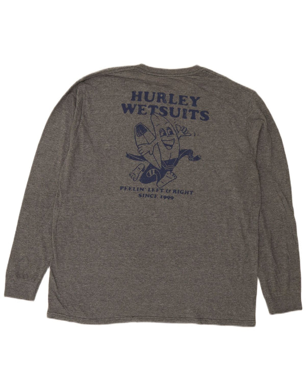 Hurley Camiseta masculina gráfica manga comprida grande algodão manchado cinza