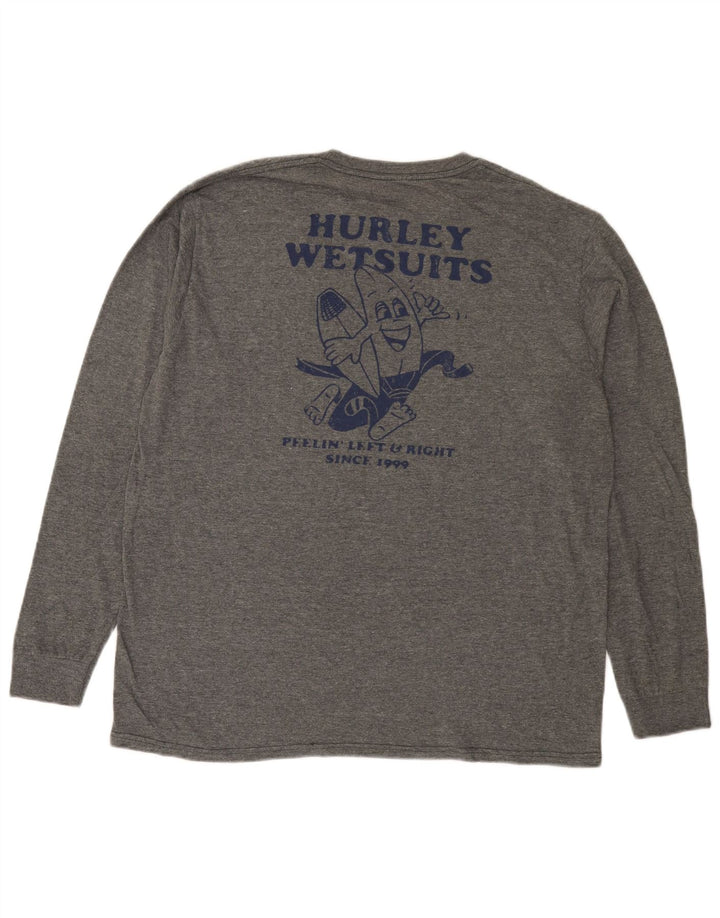 Hurley Camiseta masculina gráfica manga comprida grande algodão manchado cinza