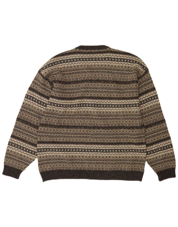 Enzo Goti Mens V-Neck Jumper Sweater Medium Grey Fair Isle Polyacrylic