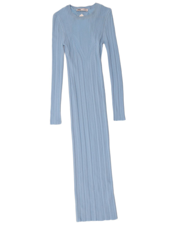 Zara Vestido feminino maxi manga comprida, Reino Unido 12, médio, azul, nylon