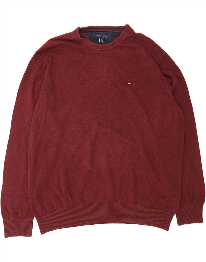TOMMY HILFIGER Mens Crew Neck Jumper Sweater XL Burgundy Cotton Vintage Tommy Hilfiger and Second-Hand Tommy Hilfiger from Messina Hembry 