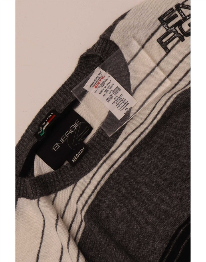 Suéter masculino Sixty com gola redonda e viscose listrada cinza médio