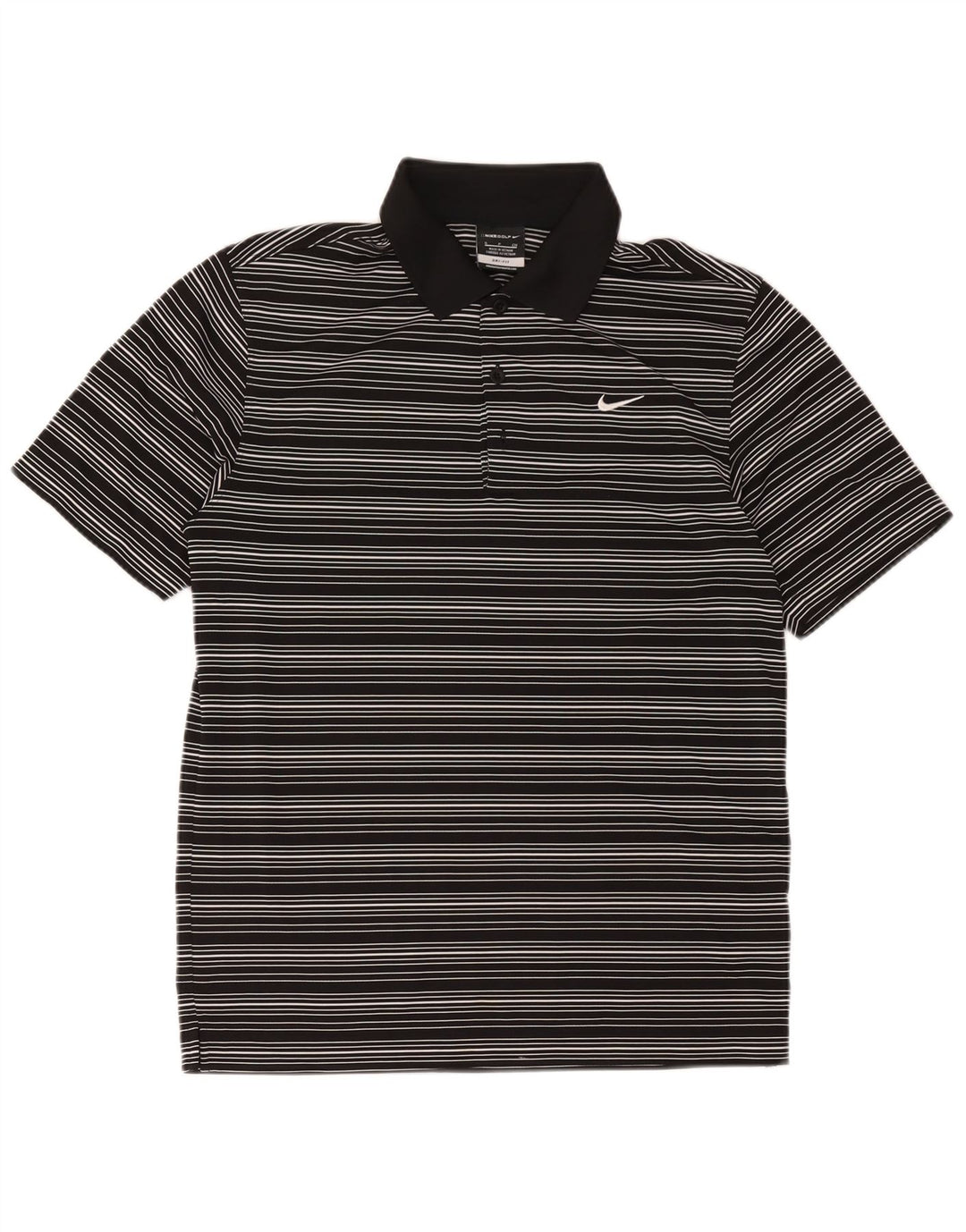 Camisa polo masculina Nike Dri Fit pequena listrada preta de poliéster