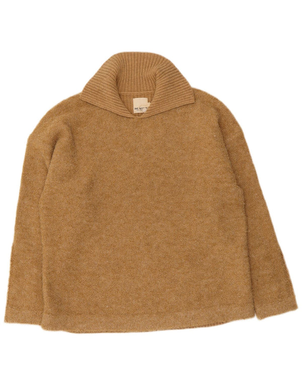 Suéter feminino Indi & Cold com gola polo e gola polo UK 14 lã bege médio