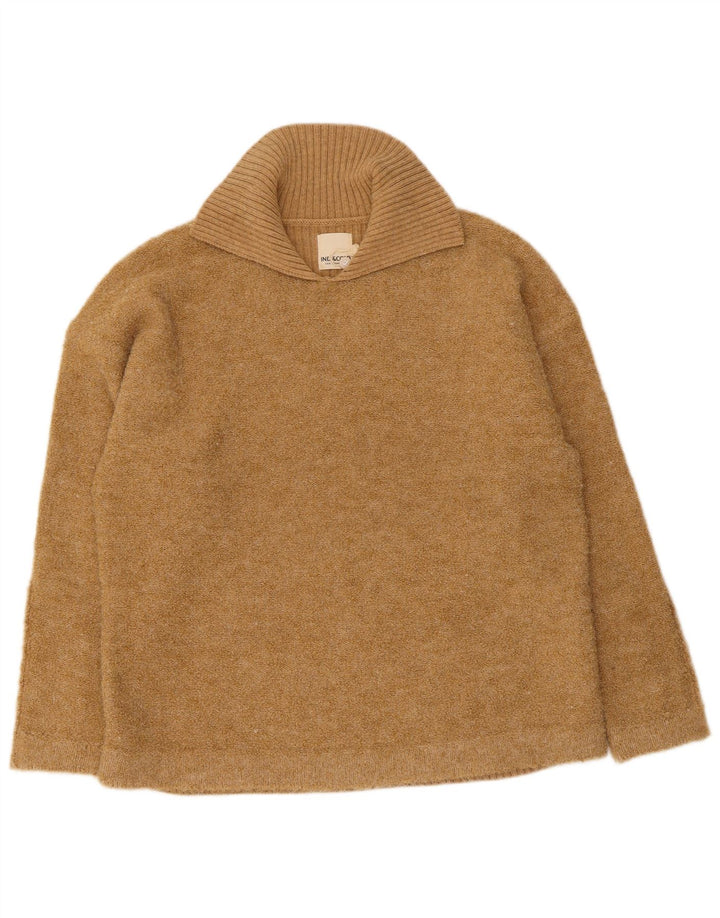 Suéter feminino Indi & Cold com gola polo e gola polo UK 14 lã bege médio