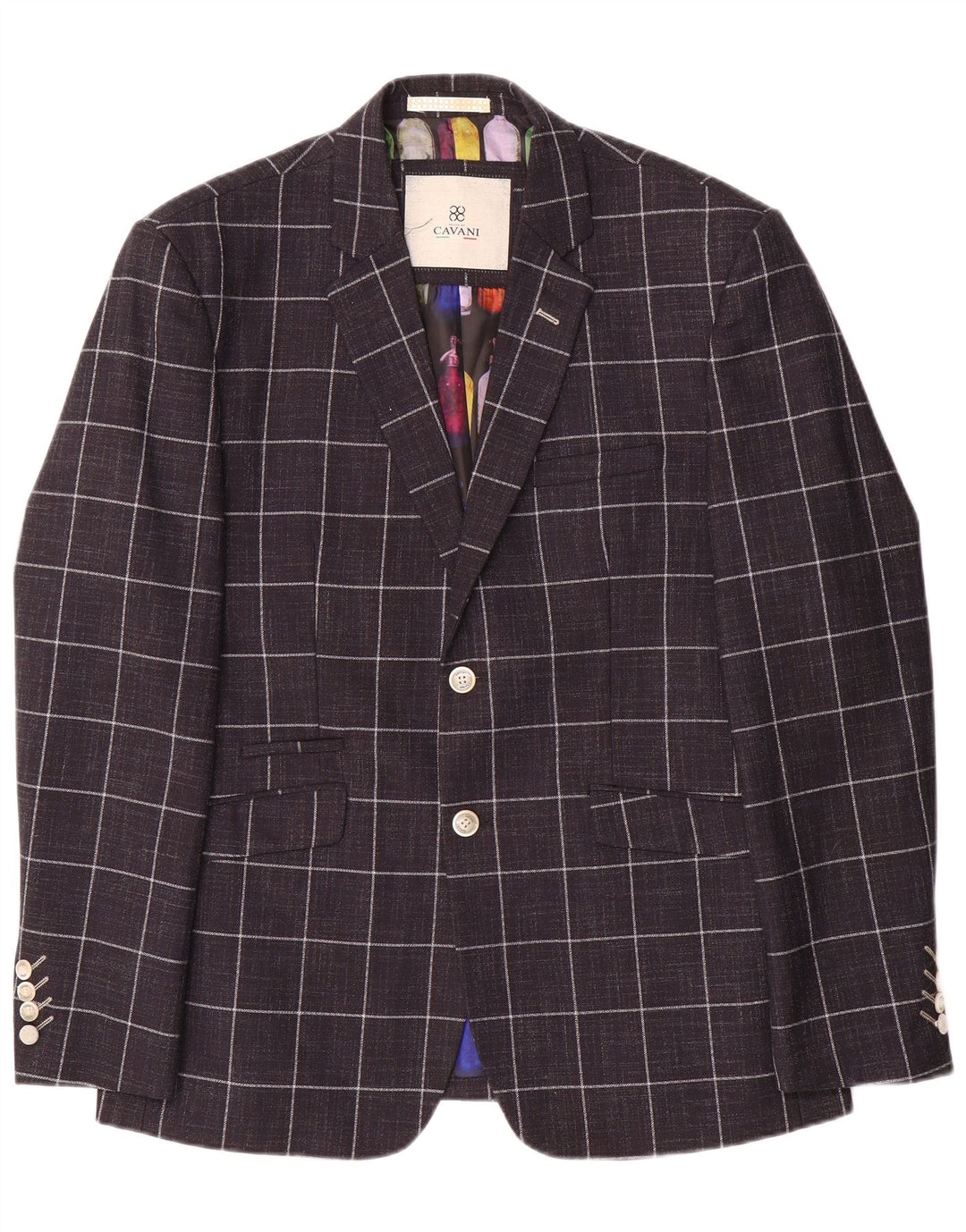 Jaqueta Blazer Masculina Cavani com 2 Botões Reino Unido 42 XL Azul Marinho Xadrez Poliéster