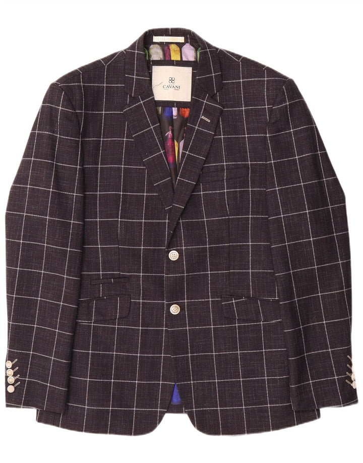 Jaqueta Blazer Masculina Cavani com 2 Botões Reino Unido 42 XL Azul Marinho Xadrez Poliéster