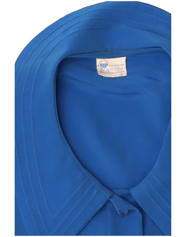 Blusa feminina vintage UK 14 poliéster azul grande