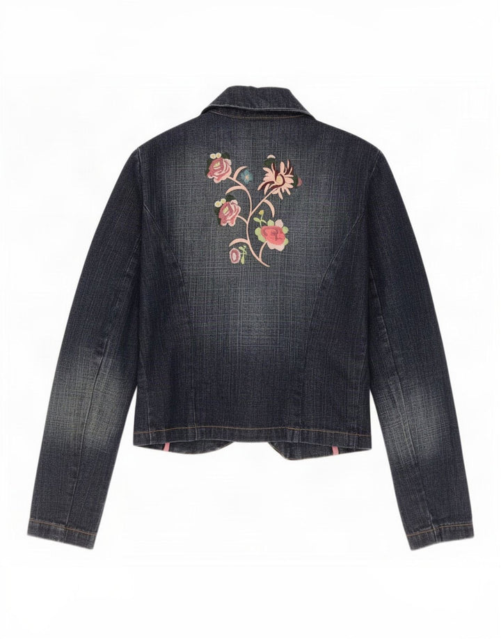 Jaqueta blazer feminina Bisou crop 1 botão Reino Unido 10 pequena azul floral