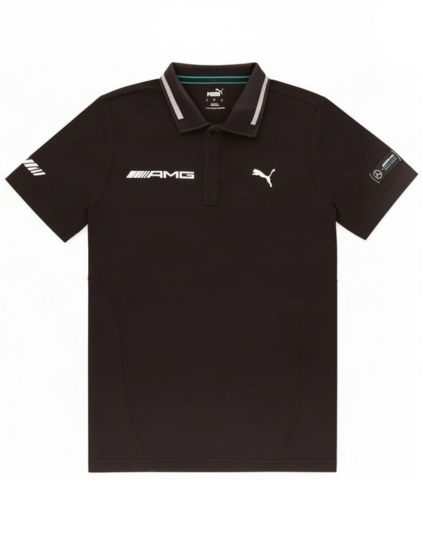 Camisa polo masculina Puma Mercedes AMG Petronas pequena preta de algodão