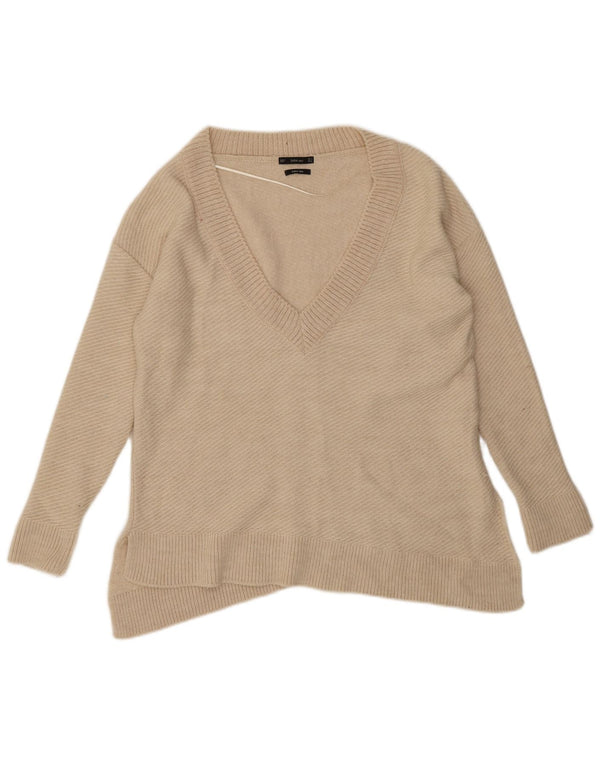 Suéter Zara feminino assimétrico com decote em V Reino Unido 10 pequeno off white