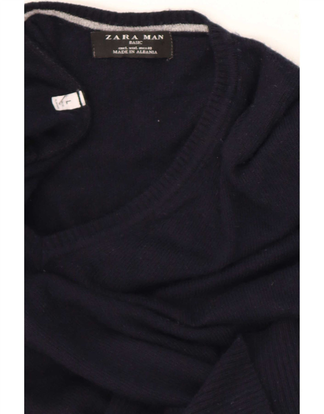 Suéter masculino Zara com decote em V grande azul marinho