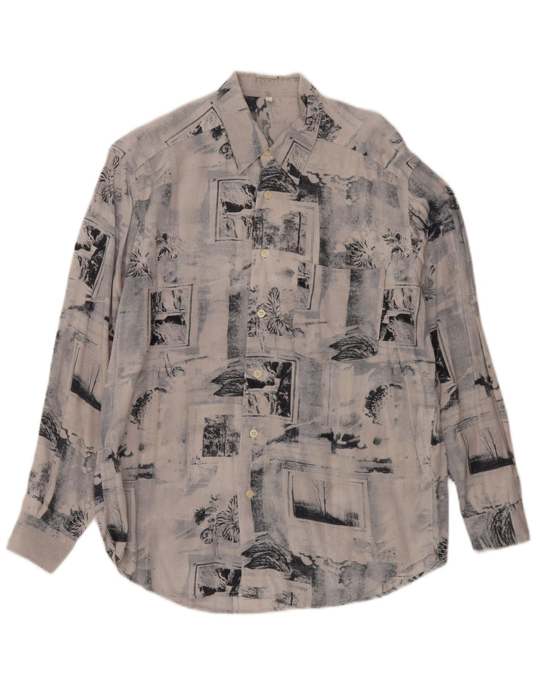 Camisa masculina vintage média azul patchwork viscose
