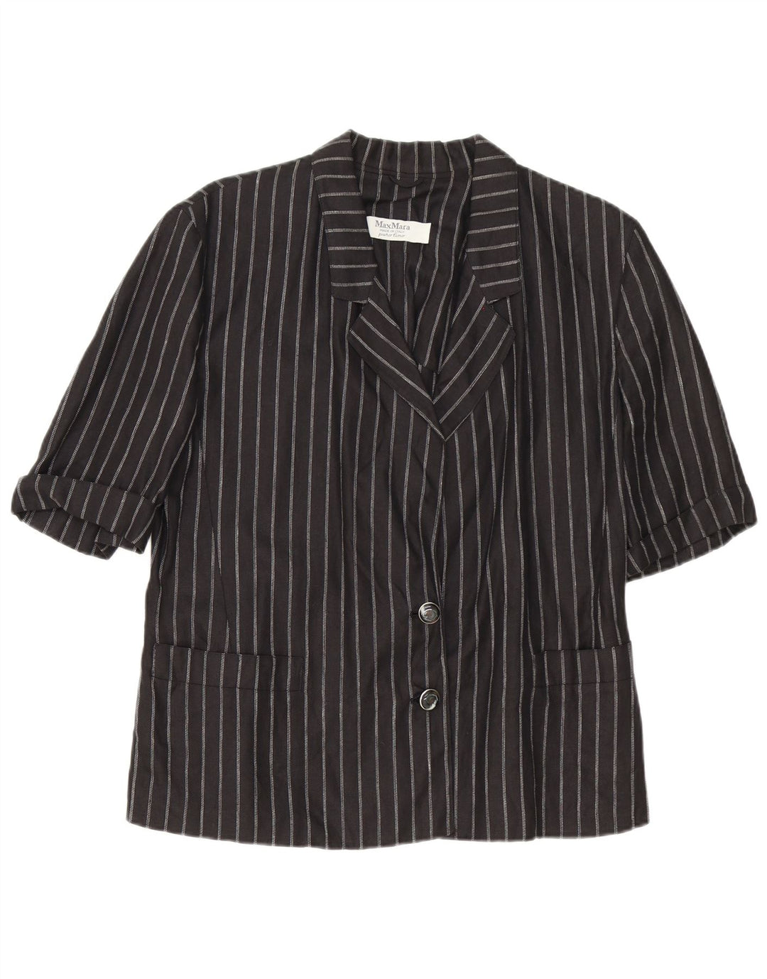 Jaqueta blazer feminina Max Mara com 2 botões Reino Unido 14 risca de giz preta média