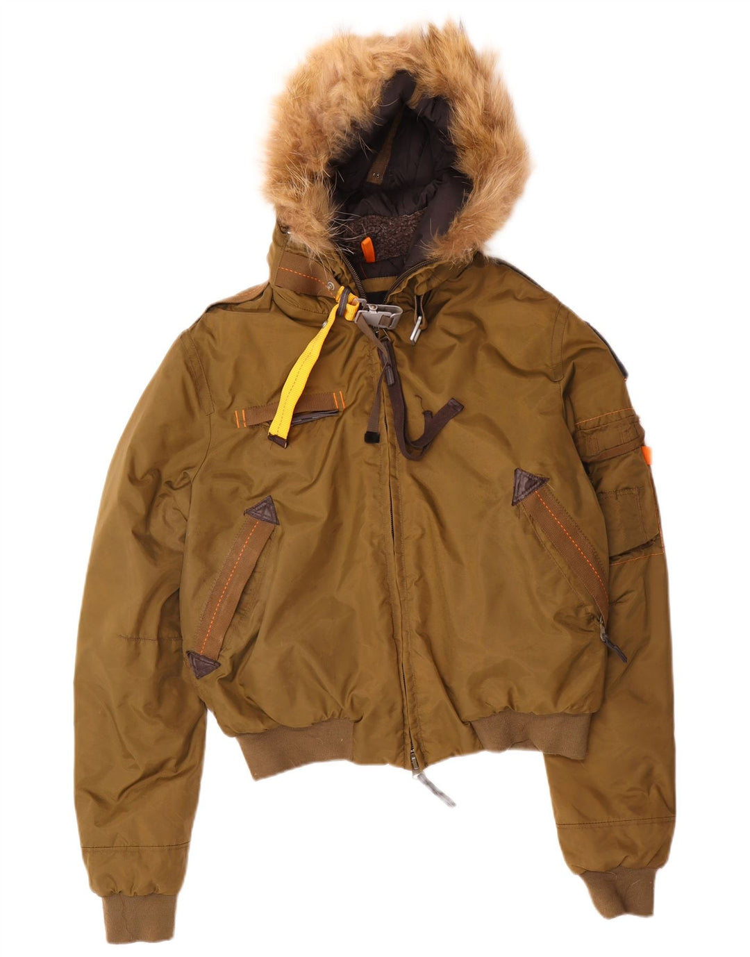 Jaqueta bomber com capuz feminina vintage UK 16 grande poliamida cáqui