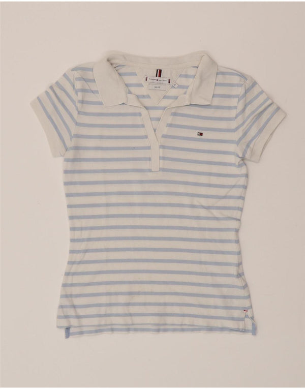 Camisa polo feminina TOMMY HILFIGER Reino Unido 6 XS algodão listrado azul