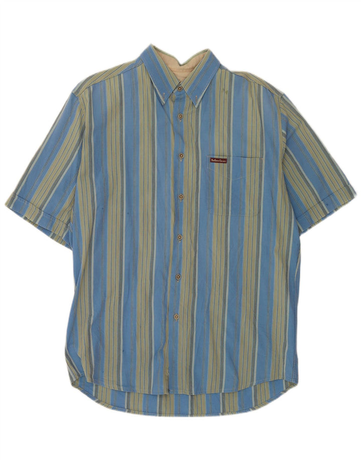 Camisa masculina de manga curta Marlboro Classics grande algodão listrado azul