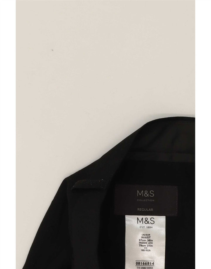 Calça masculina de terno cônico Marks & Spencer W38 L31 preto poliéster clássico