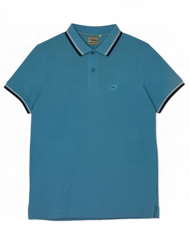 Camisa polo masculina Lotto de algodão listrado azul médio