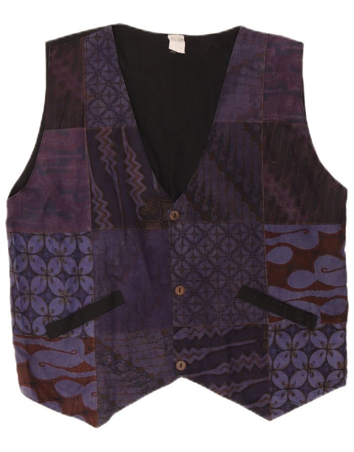 Colete masculino vintage médio roxo patchwork algodão