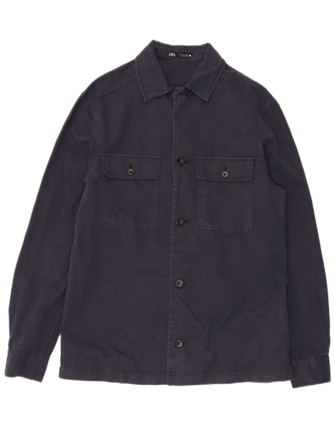 Zara Camisa masculina média azul marinho algodão