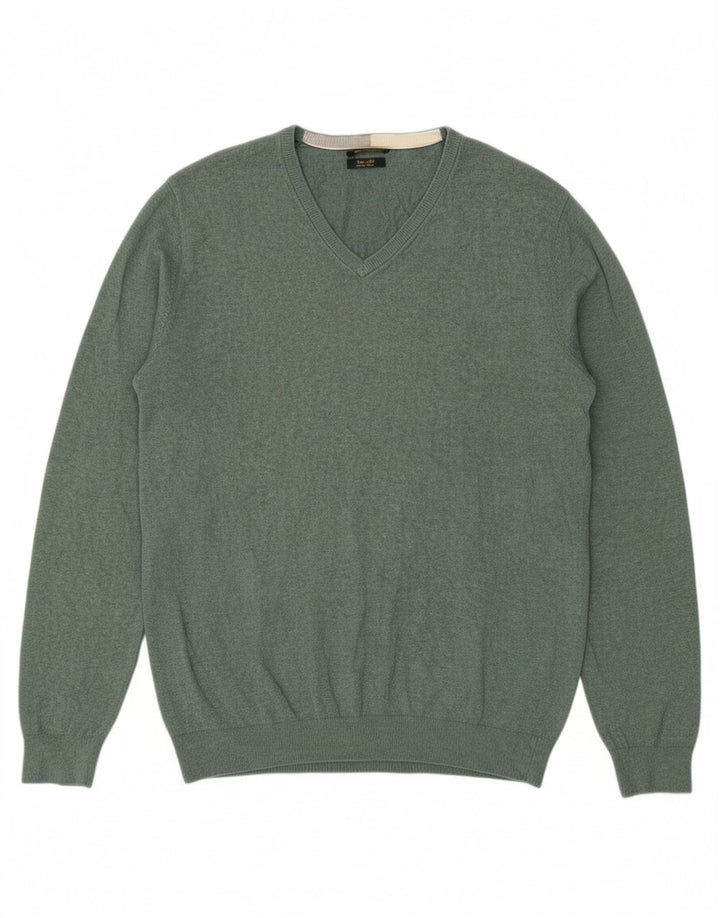 Suéter masculino MASSIMO DUTTI com decote em V XL algodão verde