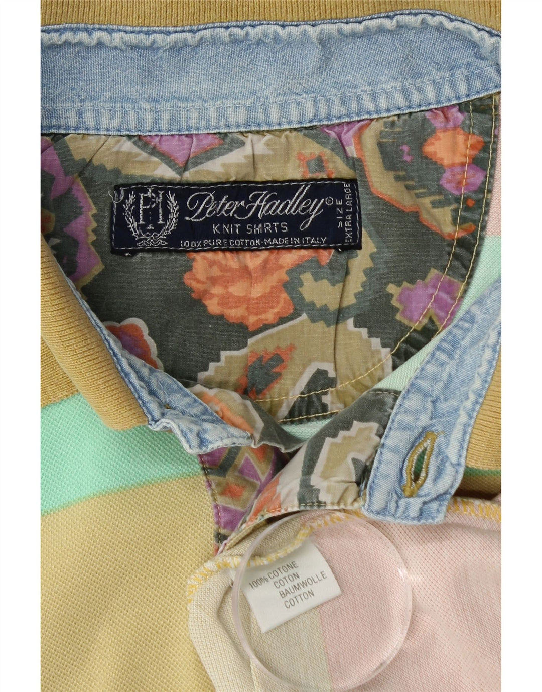 Camisa polo masculina PETER HADLEY XL de algodão listrado multicolorido