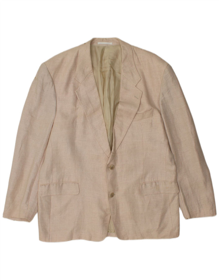 Jaqueta blazer masculina de 2 botões HUGO BOSS UE 56 3XL linho xadrez bege