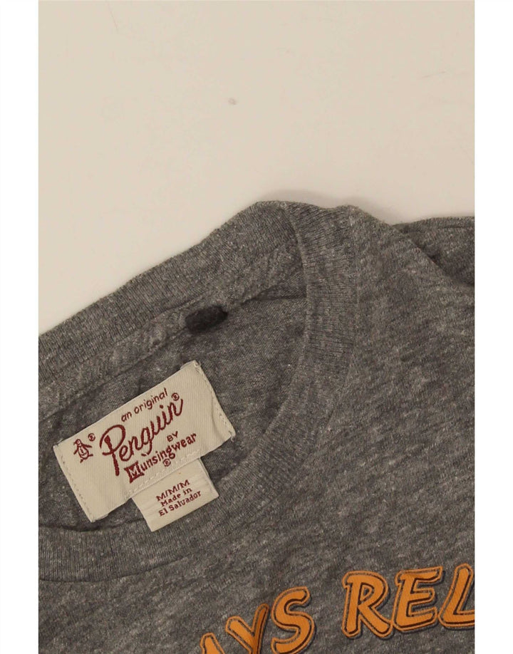 Camiseta gráfica masculina Penguin cinza médio