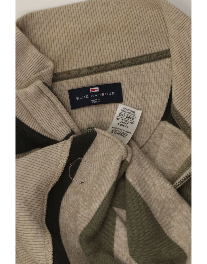 Suéter masculino Marks & Spencer Blue Harbor com zíper e gola grande cáqui