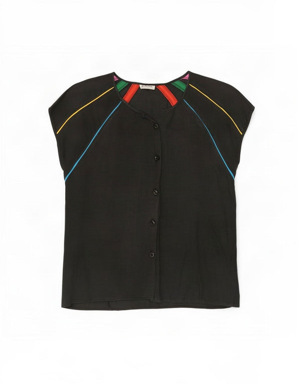 Blusa feminina vintage IT 40 linho colorblock cinza pequeno