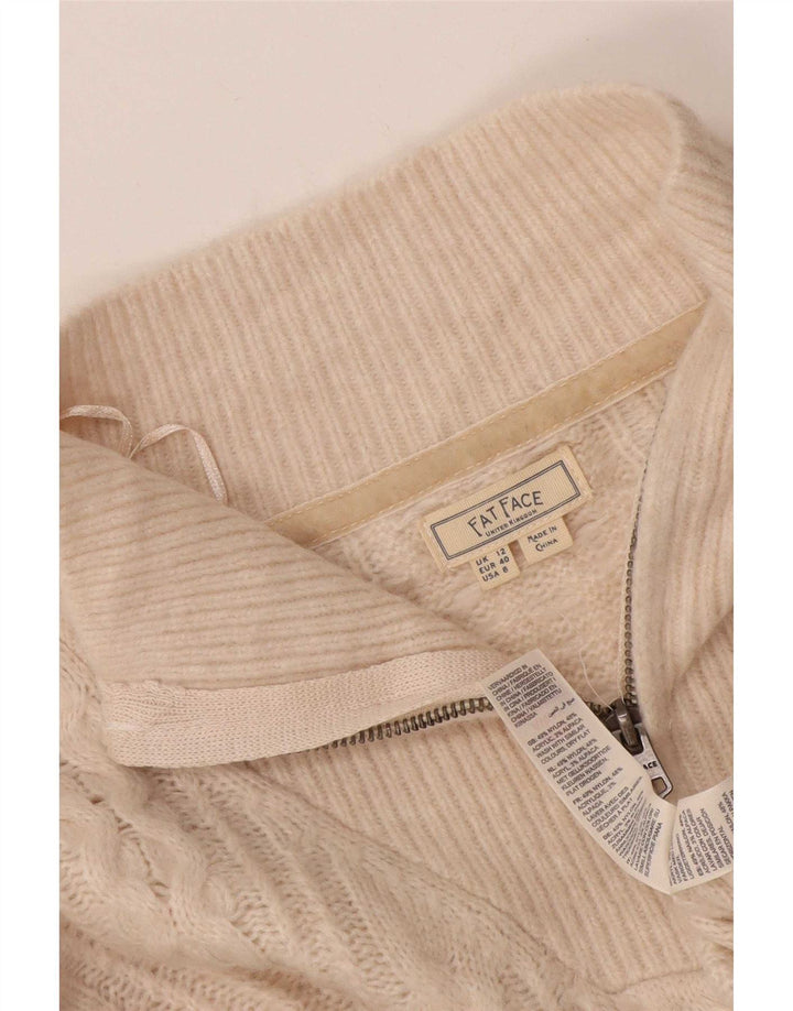 Suéter feminino Fat Face com zíper e gola alta UK 12 médio off white