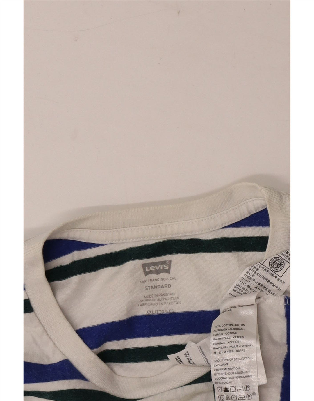 Camiseta masculina padrão Levi's 2XL algodão listrado branco