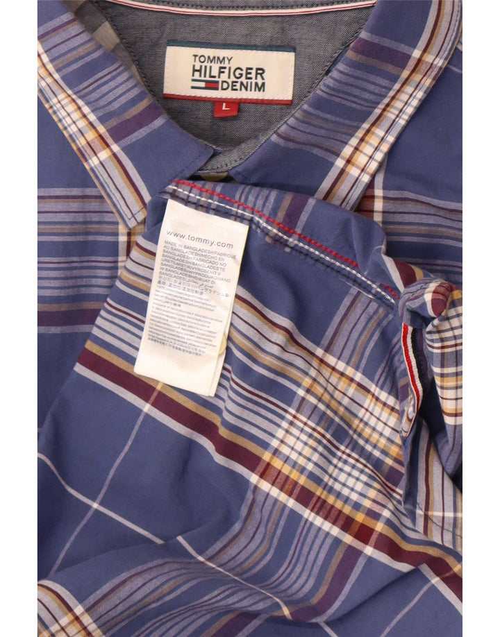 Camisa masculina Tommy Hilfiger Regular Fit grande algodão xadrez azul