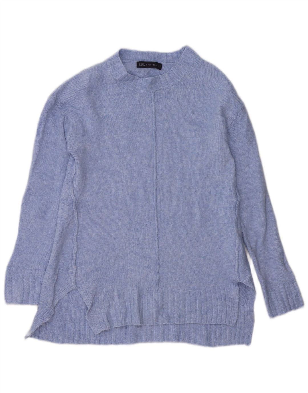 Suéter feminino Marks & Spencer Longline com gola redonda Reino Unido 10 pequeno azul
