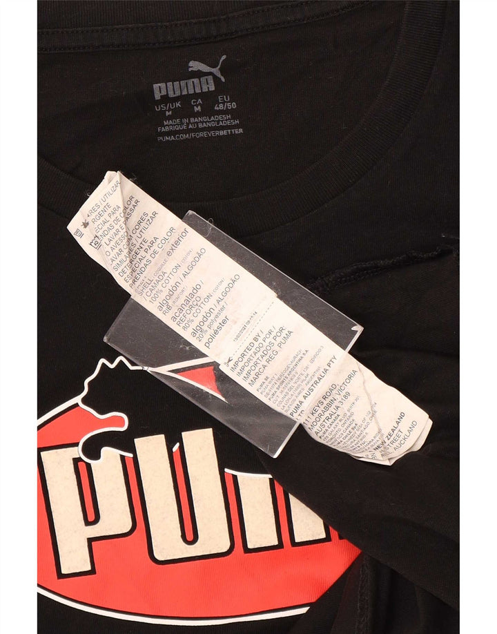 Puma Mens Graphic T-Shirt Top Médio Algodão Preto
