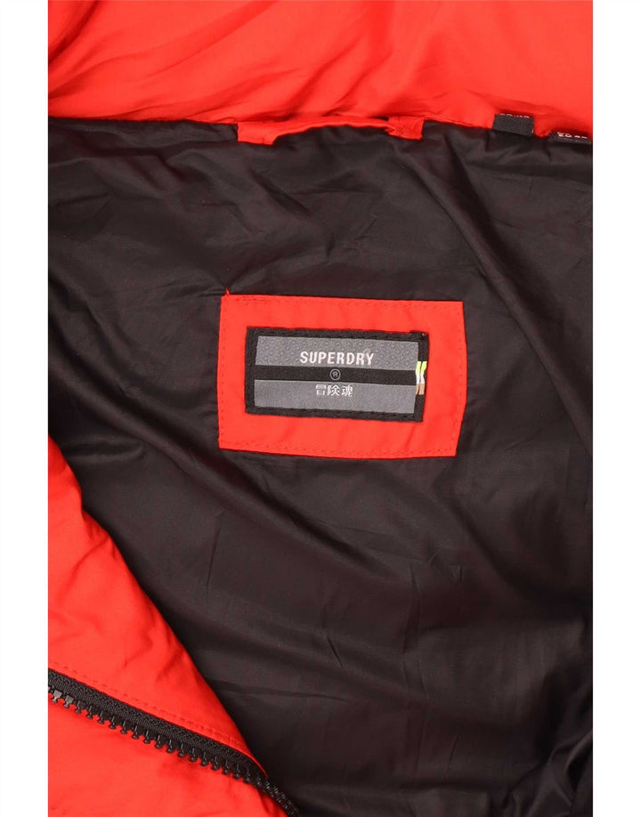 Casaco acolchoado com capuz feminino Superdry UK 12 poliéster vermelho médio