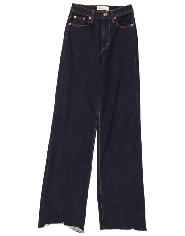 Calça jeans feminina Zara com perna larga EU 34 2XS W24 L34 azul marinho algodão