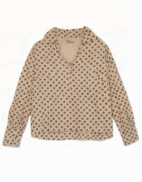 Blusa feminina vintage manga 3/4 top UK 12 médio bege manchado