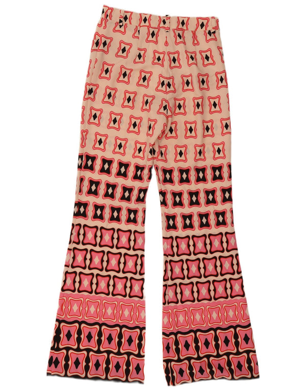 Zara Calça feminina casual cintura alta flare médio W28 L31 rosa geométrica